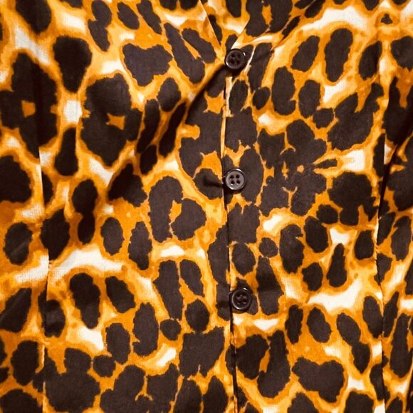 French Connection Leopard Print Cropped Short Sleeve Button-Down Blouse Size M - Picture 6 of 8